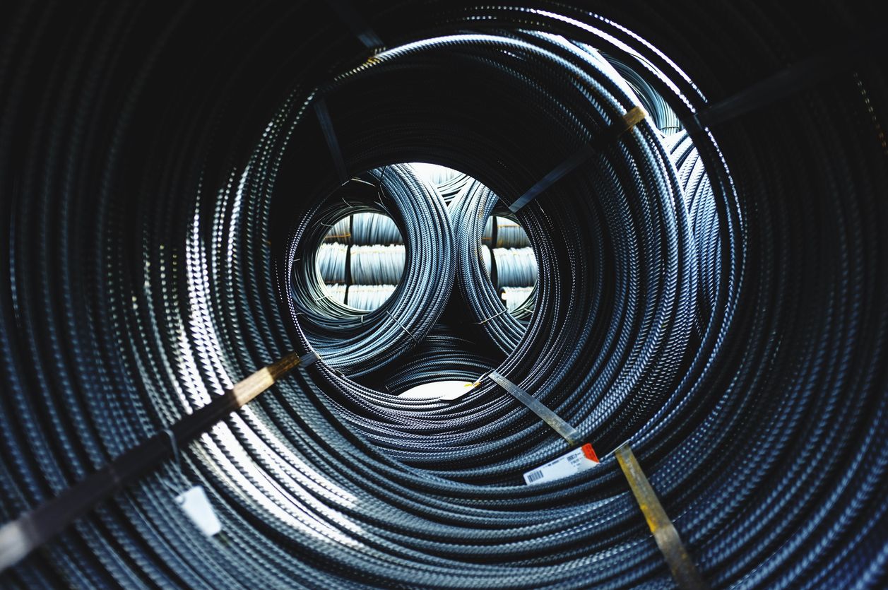 Rolls Of Metal Rods At Construction Site